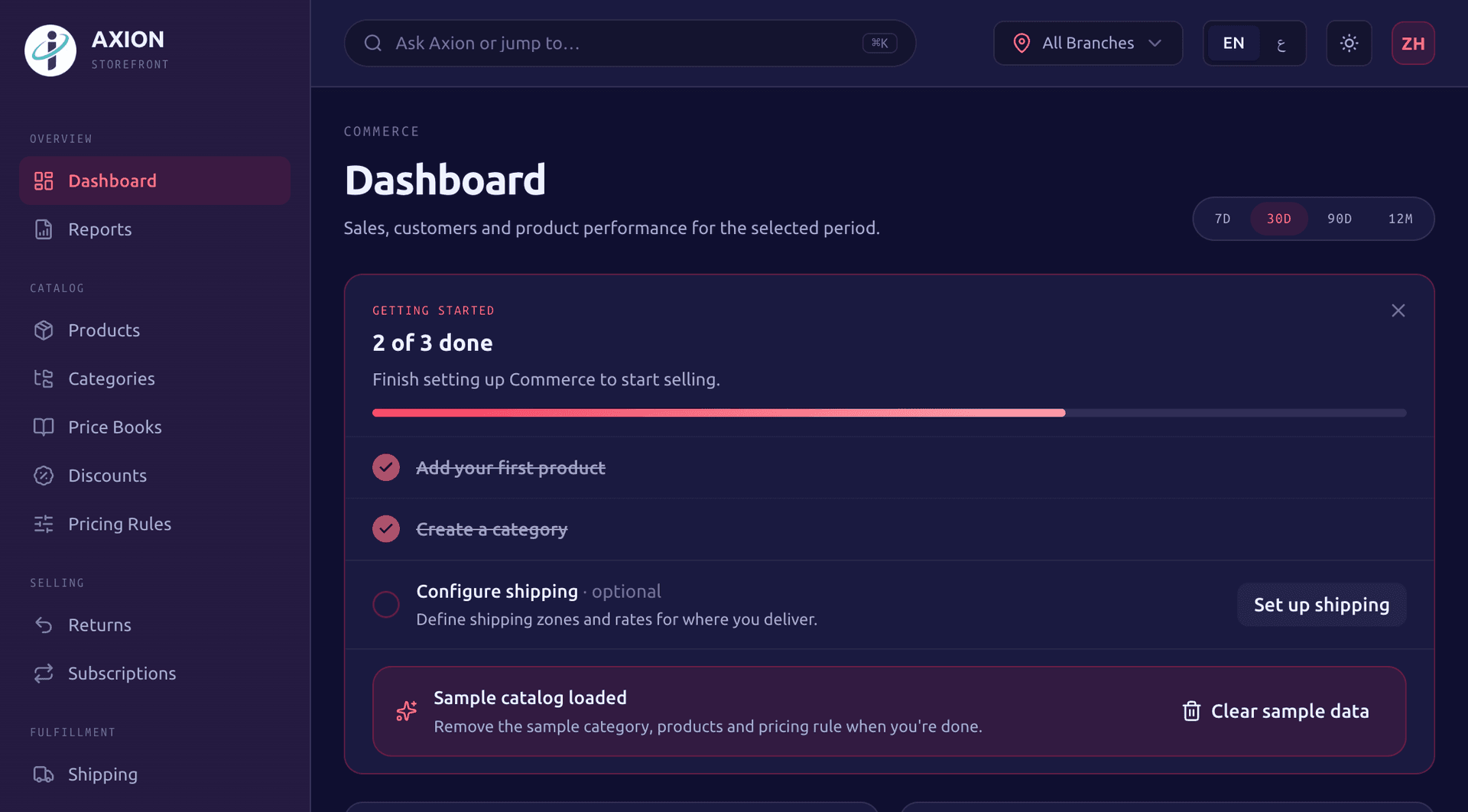 Axion Commerce dashboard